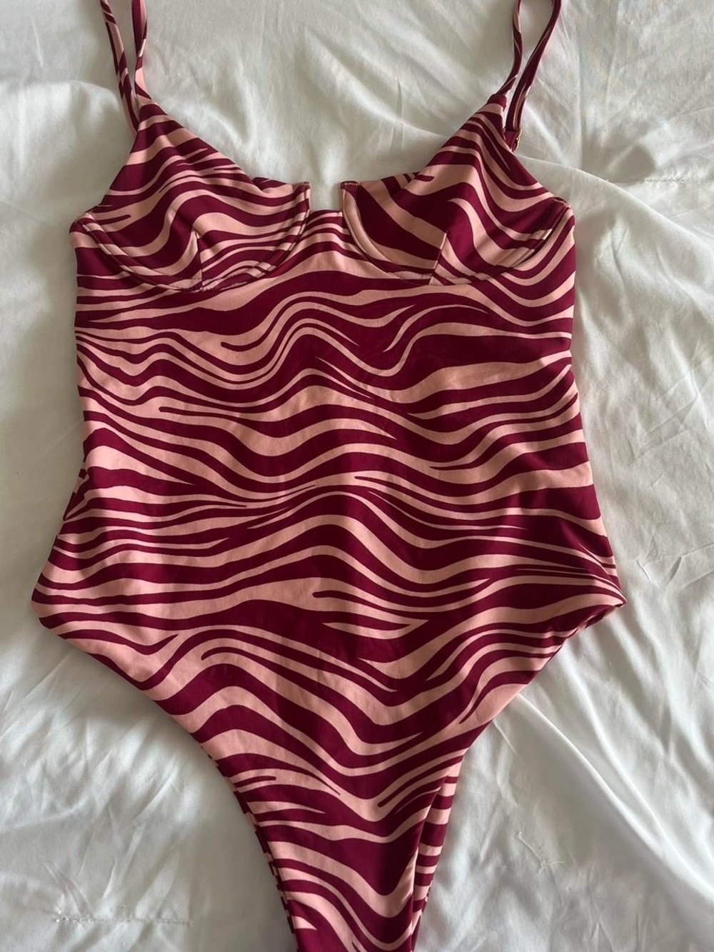 One-Piece Swimsuit in Berry and Blush Zebra Print